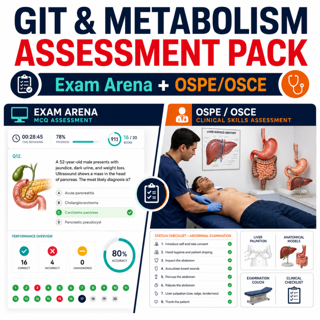 GIT & Metabolism Exam Arena + OSPE/OSCE Pack — Year 2 MBBS